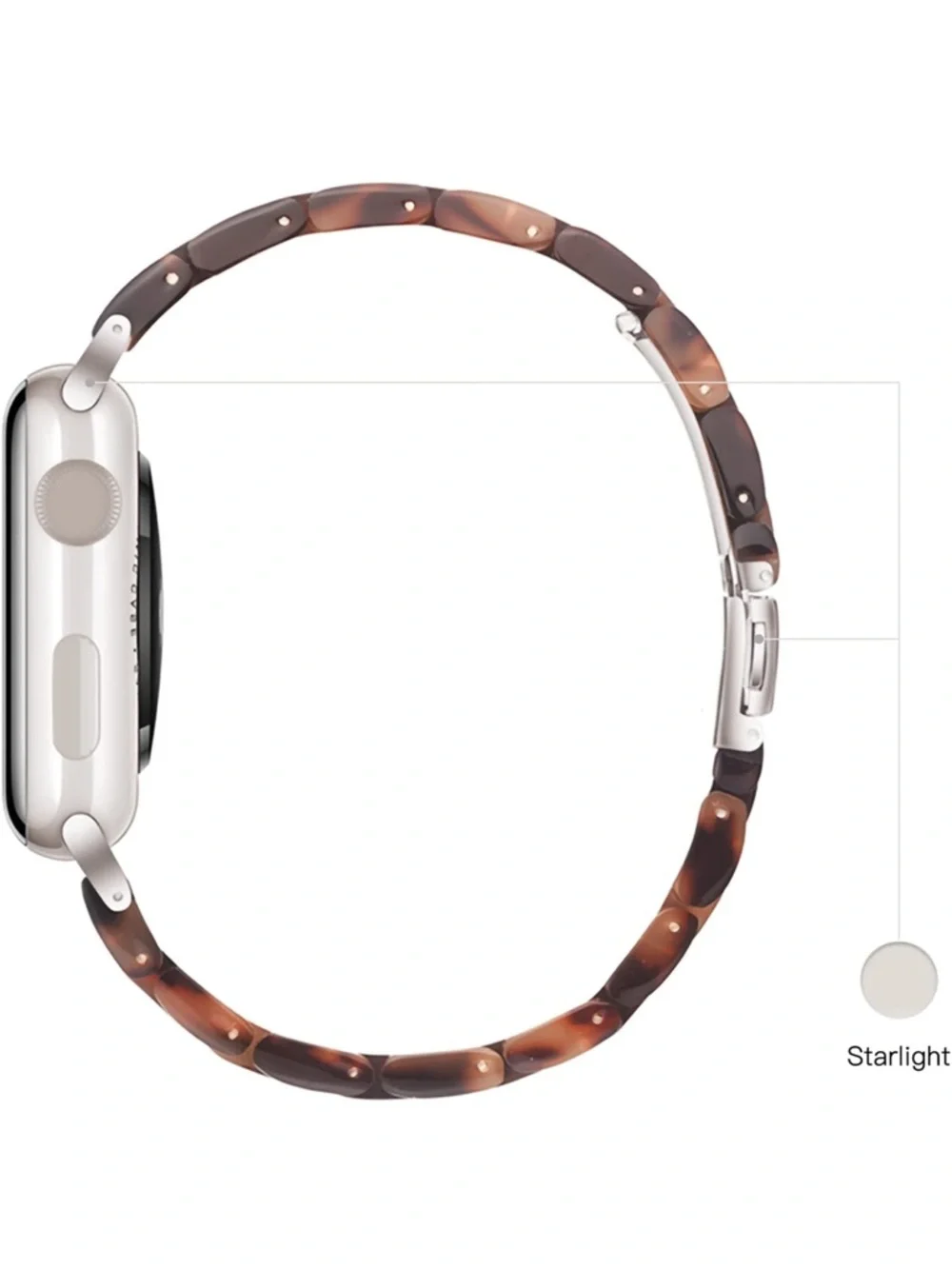 NIB Apple Watch band resin tortoise pattern silver accent